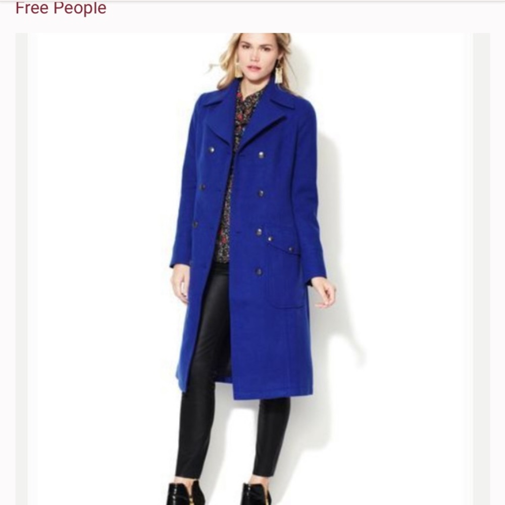 Long Free People Royal Blue Double Breasted Coat